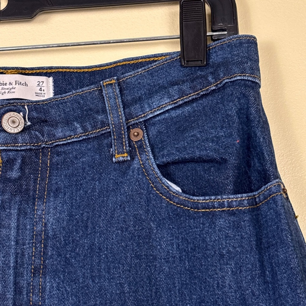 ABERCROMBIE & FITCH Curve High Rise 90s Straight Jeans Dark Marble Women Size 27 - Picture 7 of 15